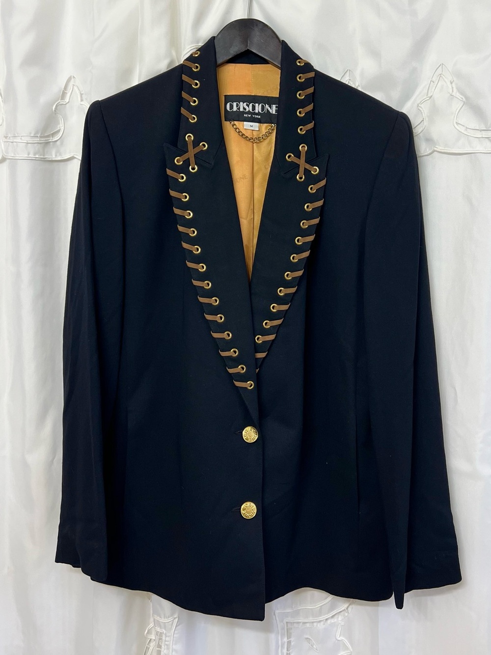 Criscione New York Vintage Black Lace Up Grommet Wool Blazer M